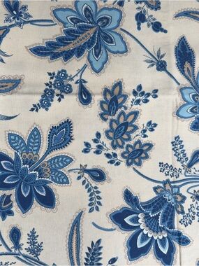 Hand Crafted Blue and Cream Floral Cotton Decorator Fabric 1 yard #961